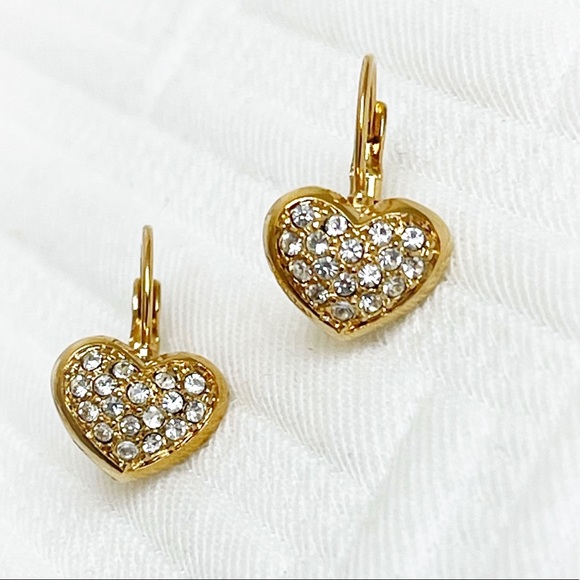 Gold plated Crystal Heart Dangle hoop Earrings